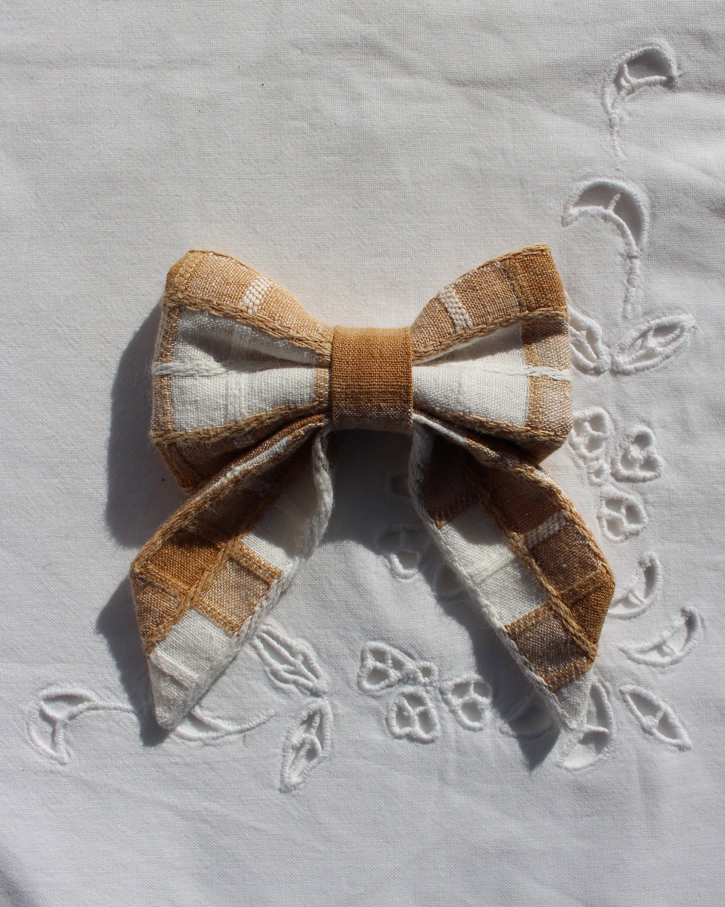Textured Brown Gingham Bow