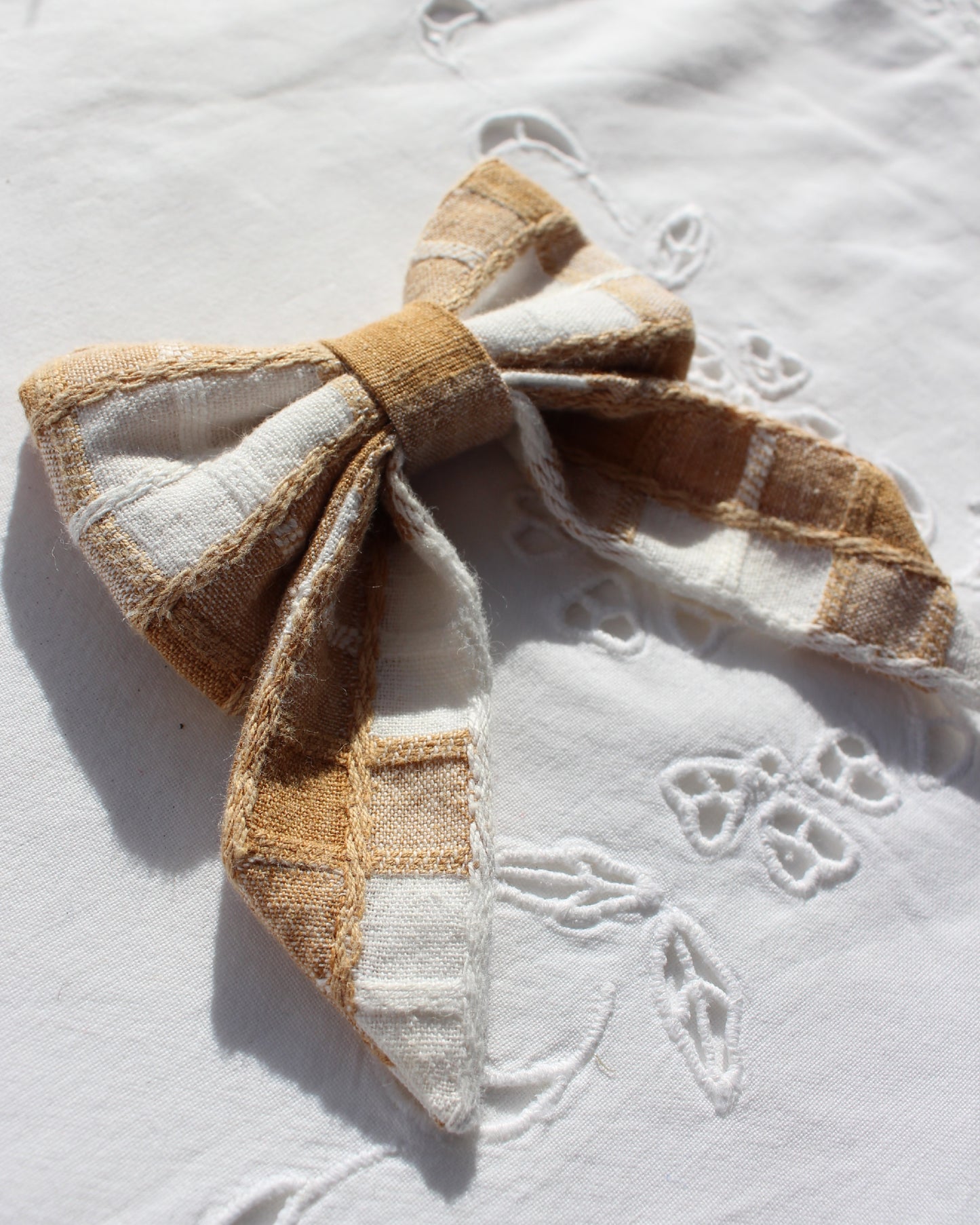Textured Brown Gingham Bow