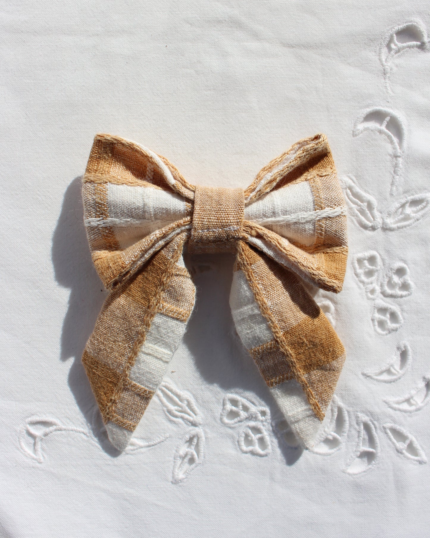 Textured Brown Gingham Bow