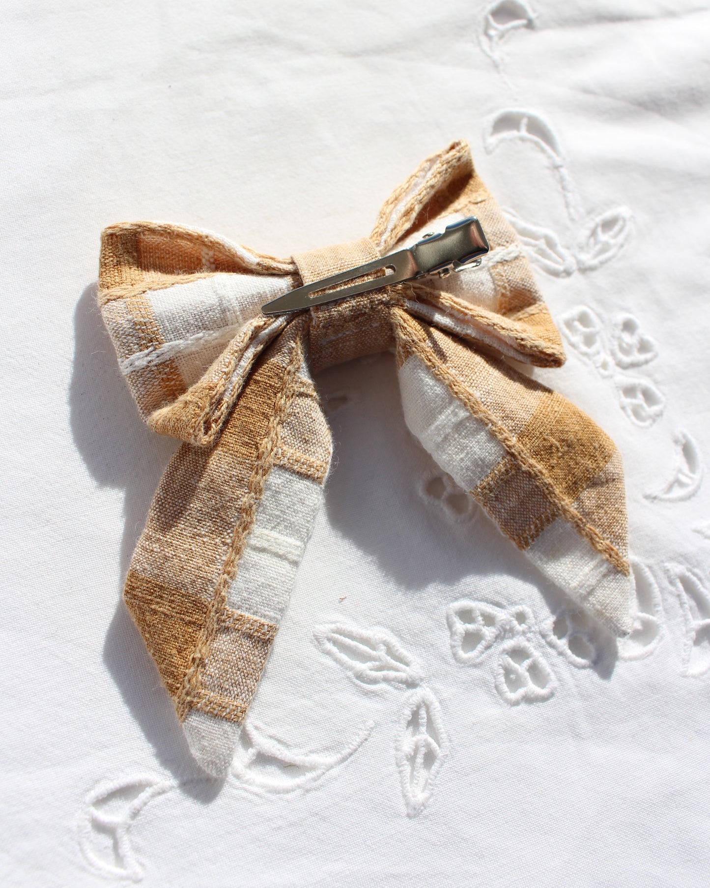 Textured Brown Gingham Bow
