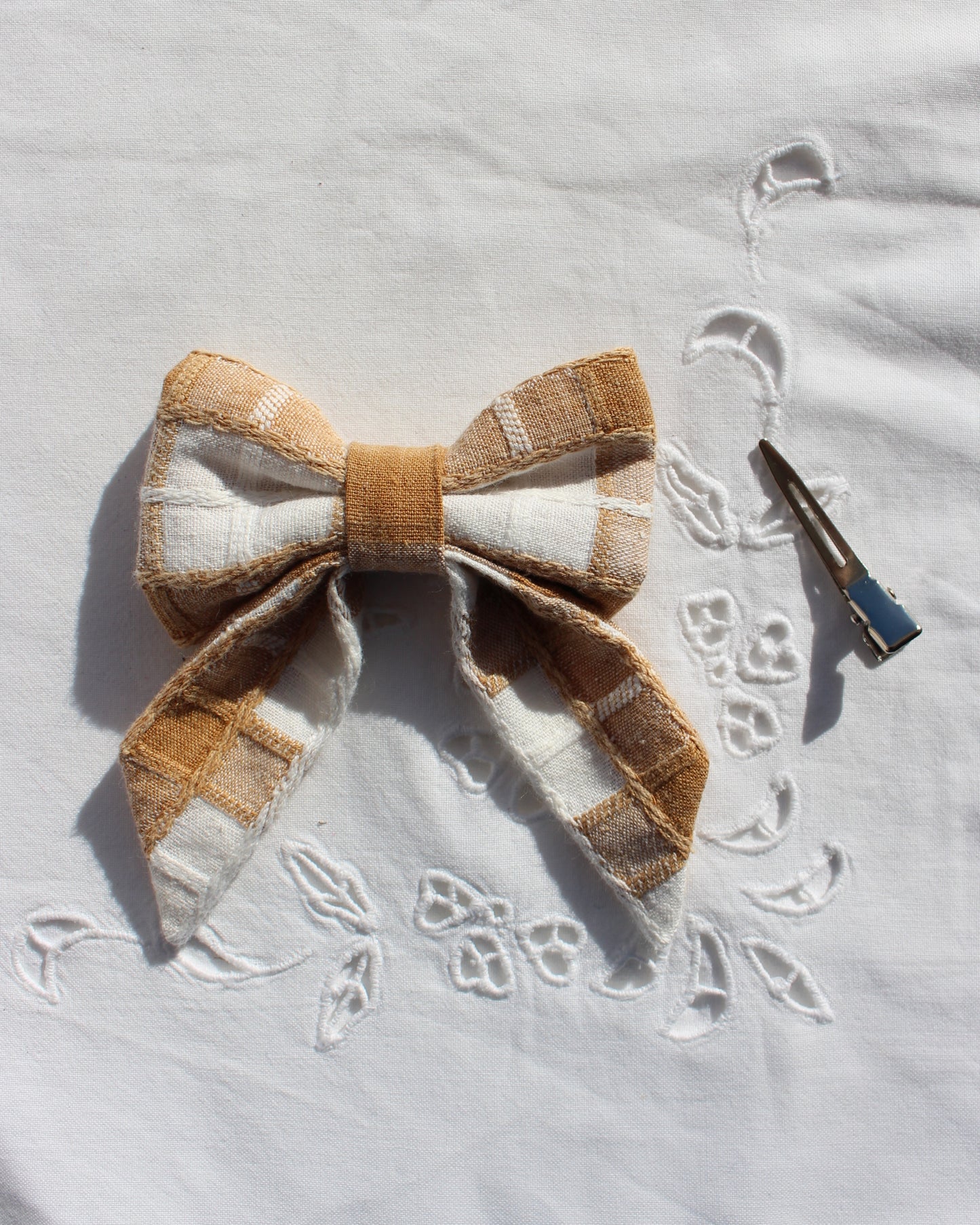 Textured Brown Gingham Bow