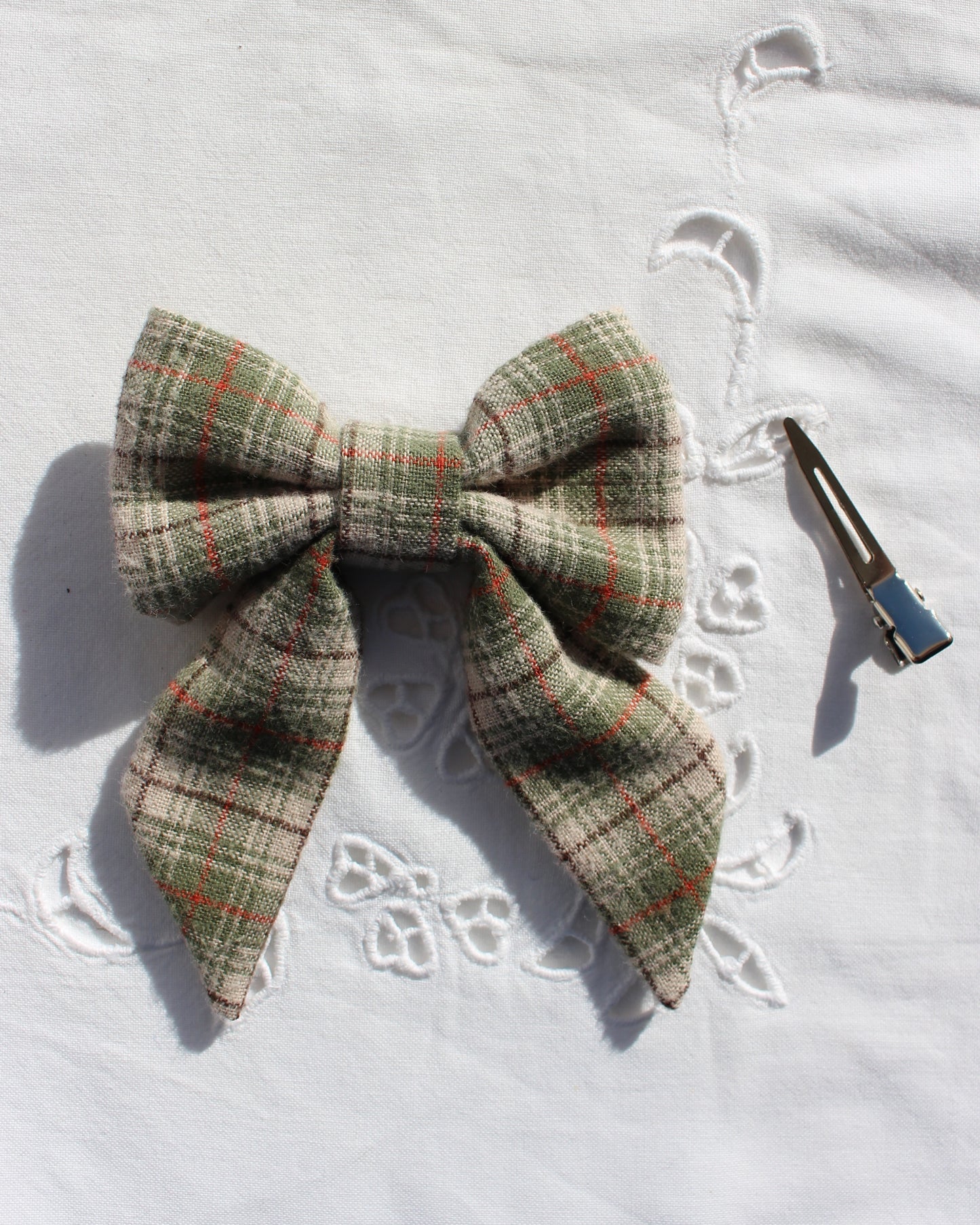 Earthy Brushed Cotton Checkered Bow