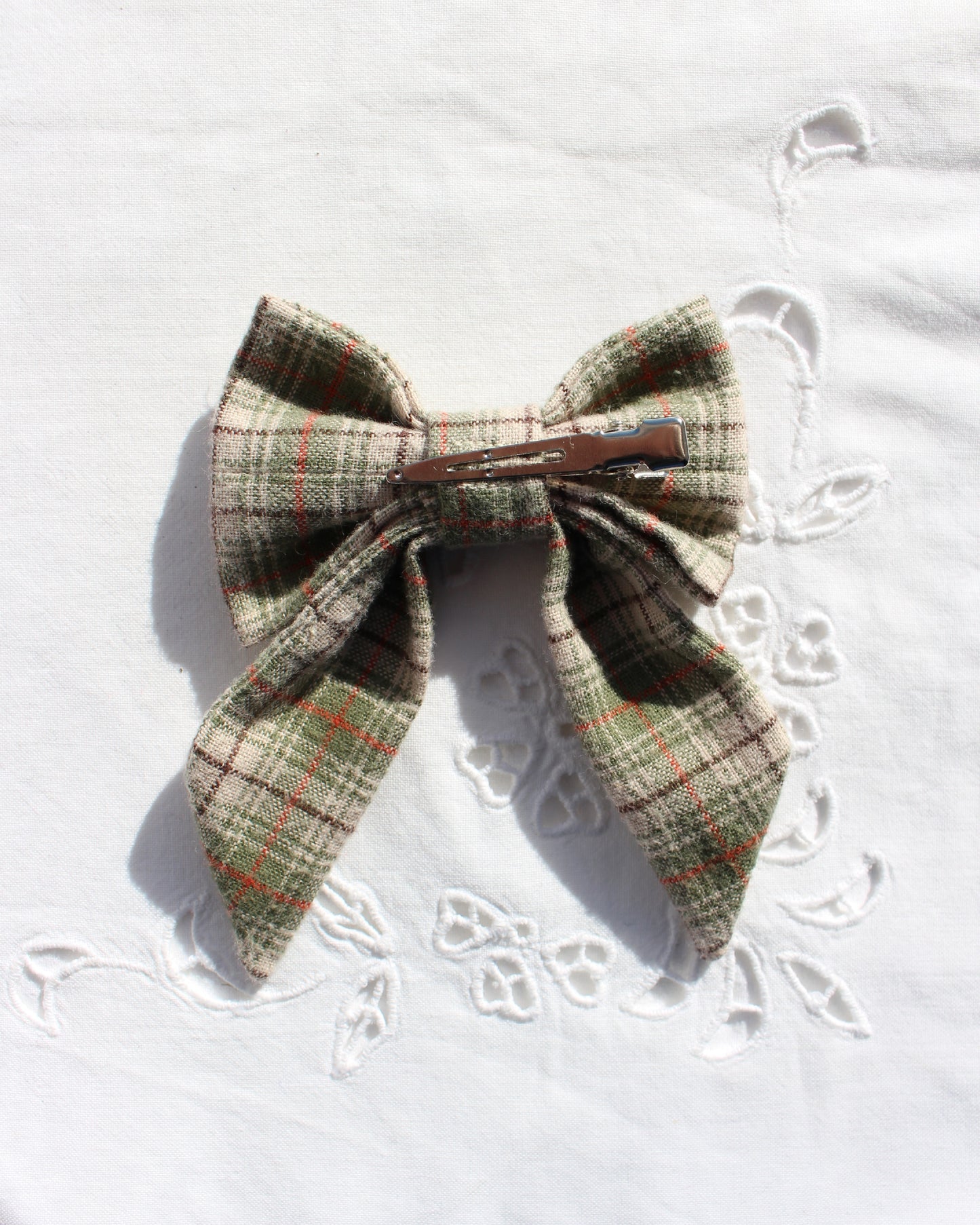 Earthy Brushed Cotton Checkered Bow