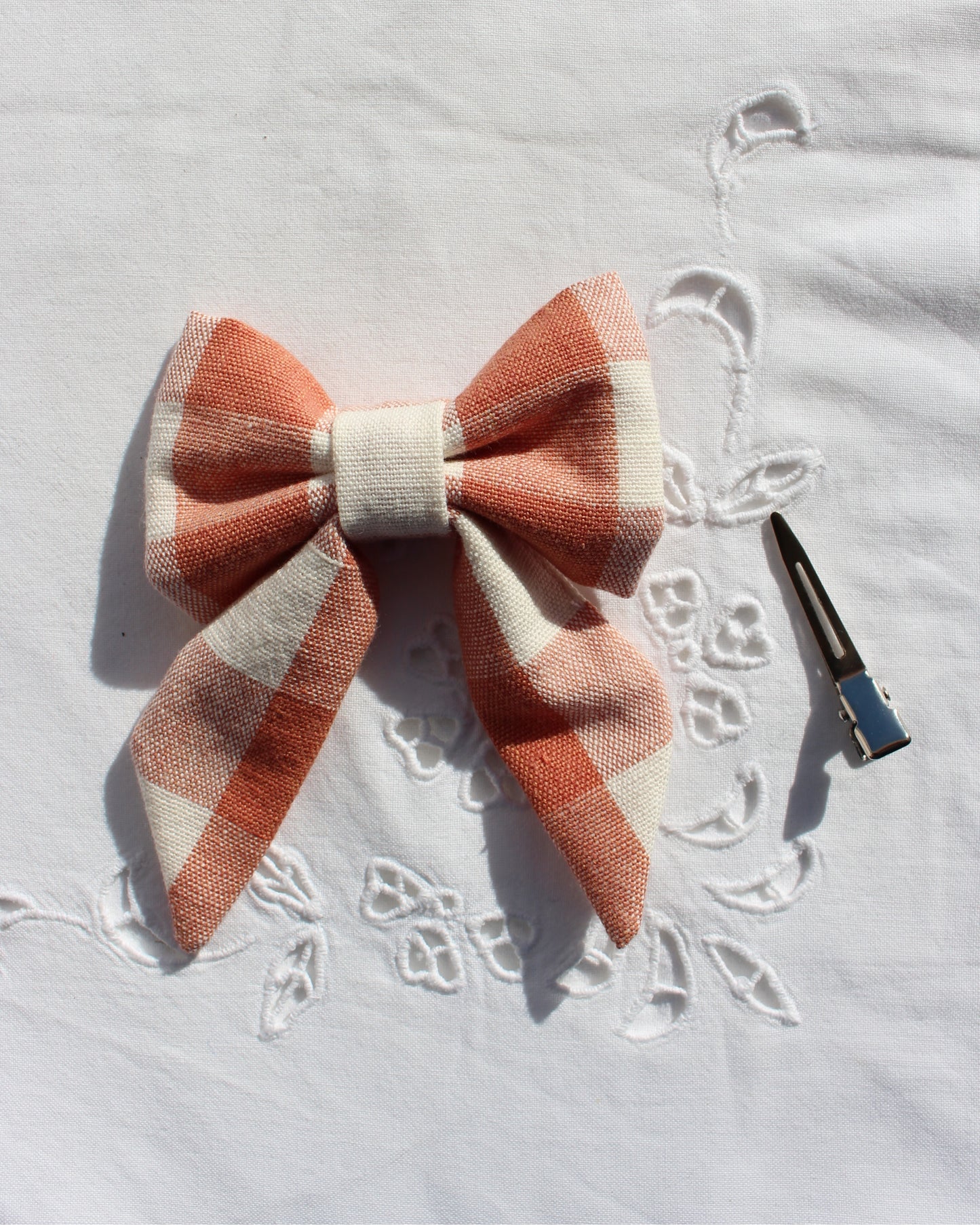 Chunky Coral Gingham Bow