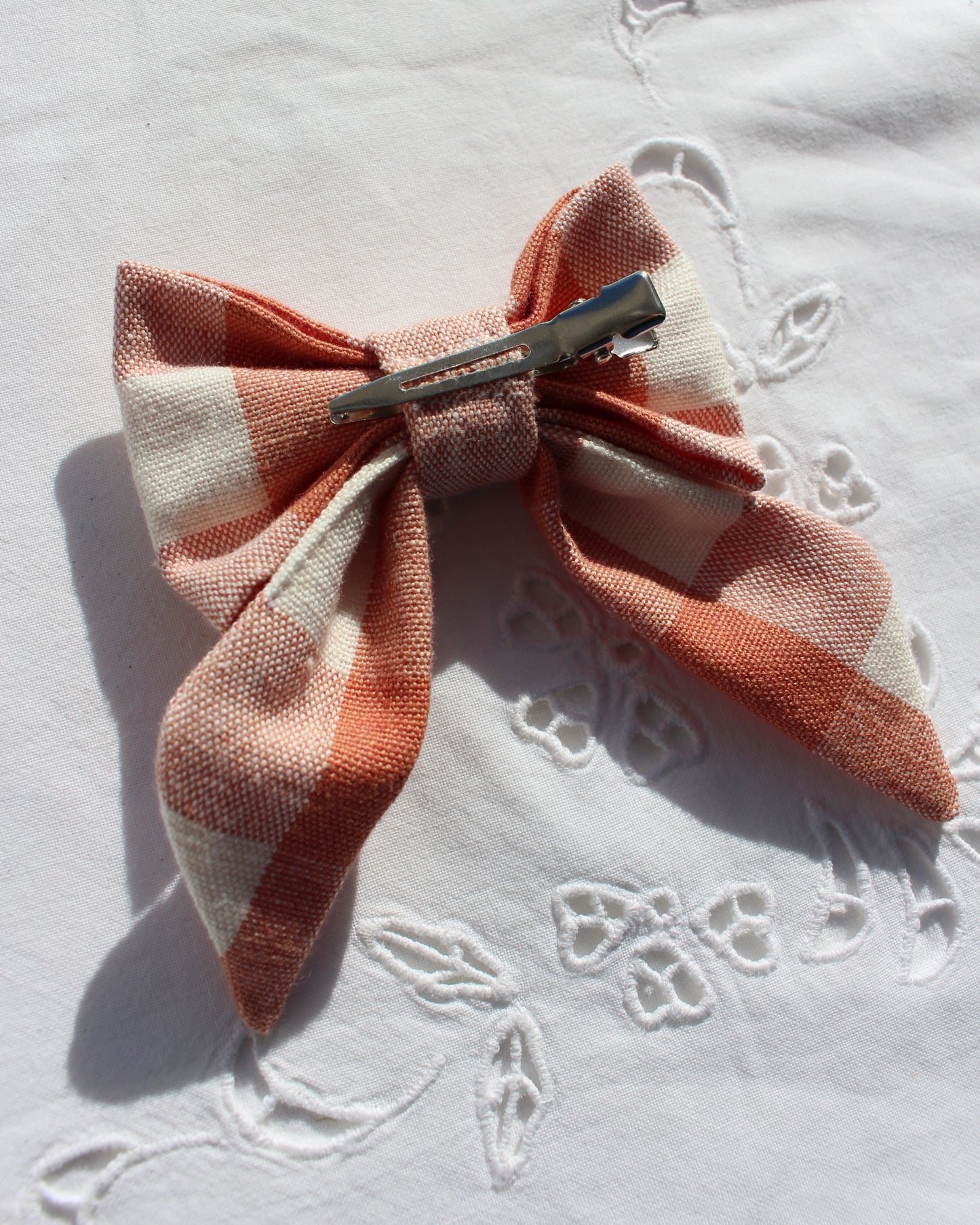Chunky Coral Gingham Bow