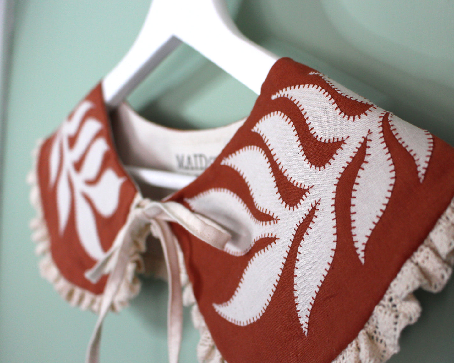 Hand Applique Leaves on Terracotta Collar