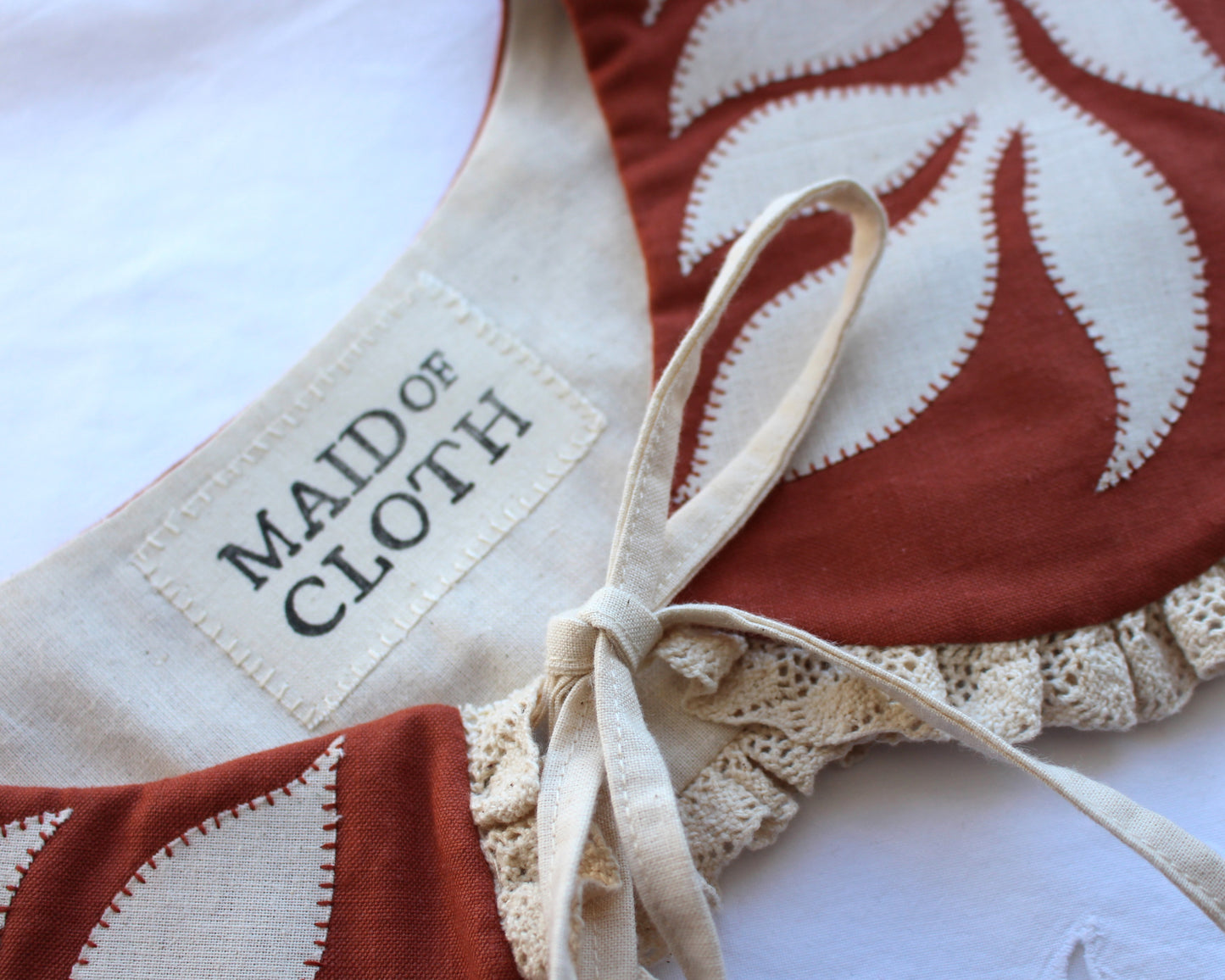 Hand Applique Leaves on Terracotta Collar