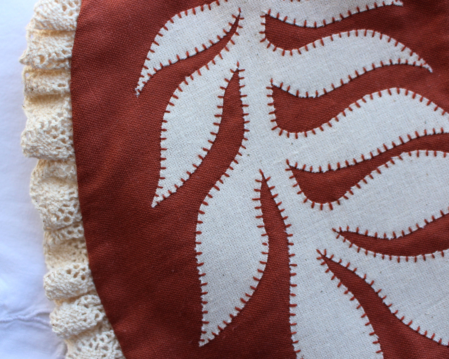 Hand Applique Leaves on Terracotta Collar