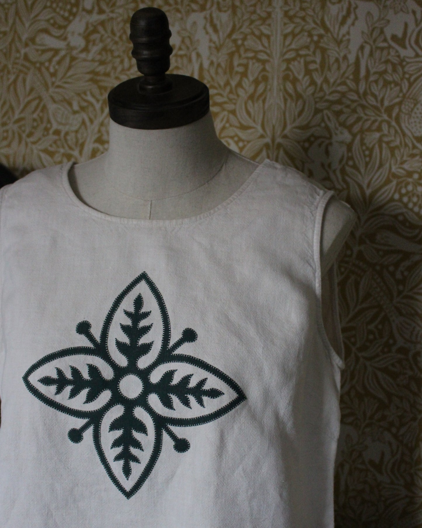 Vintage Green Tile on Reworked Linen Vest