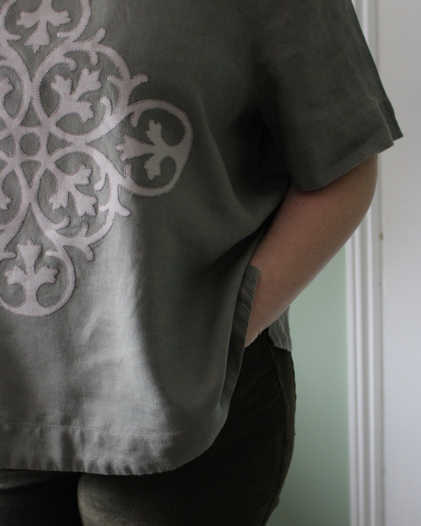Ornate Neutral, Khaki Tunic Style Top