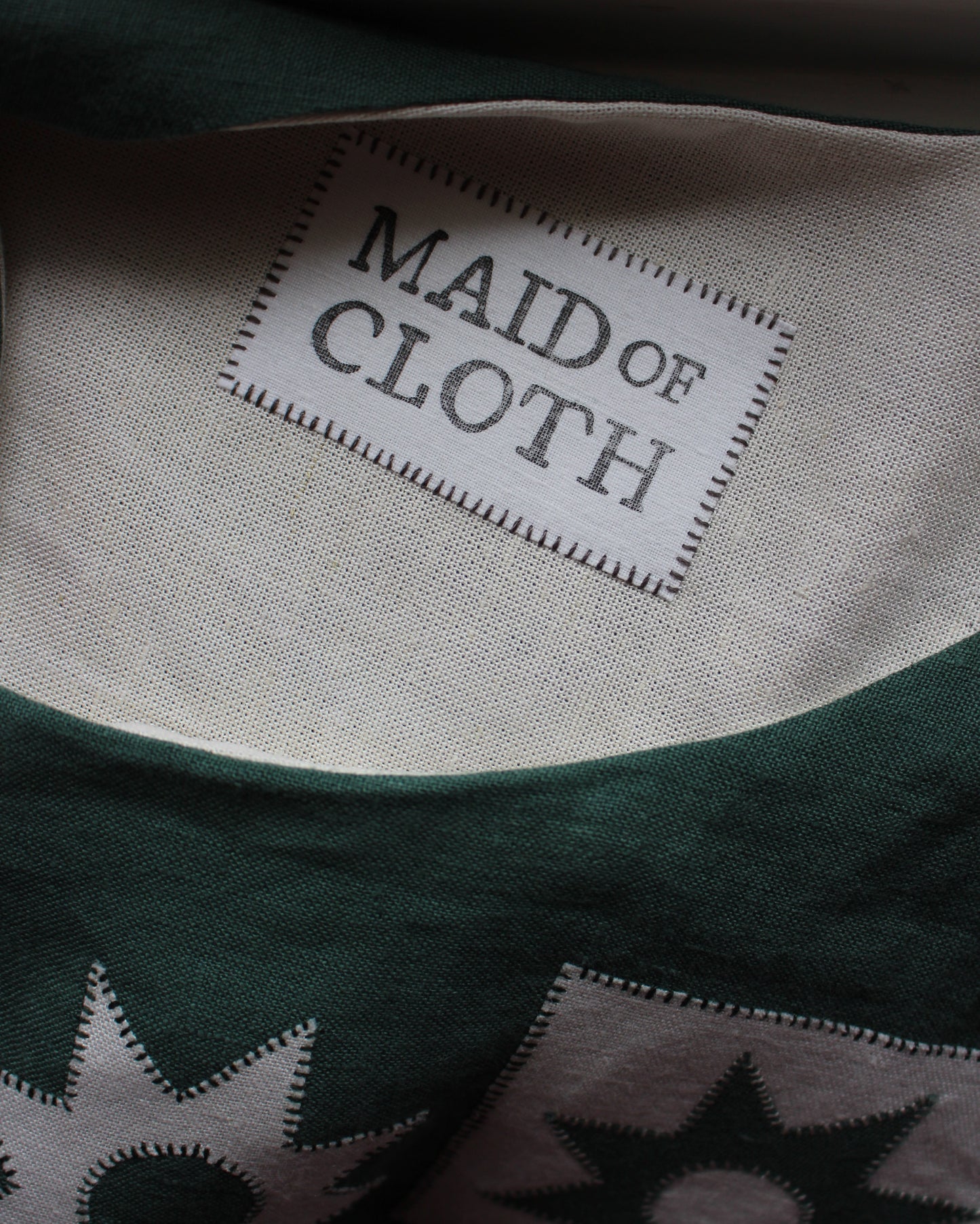 Patchwork Stars On Forest Green Linen