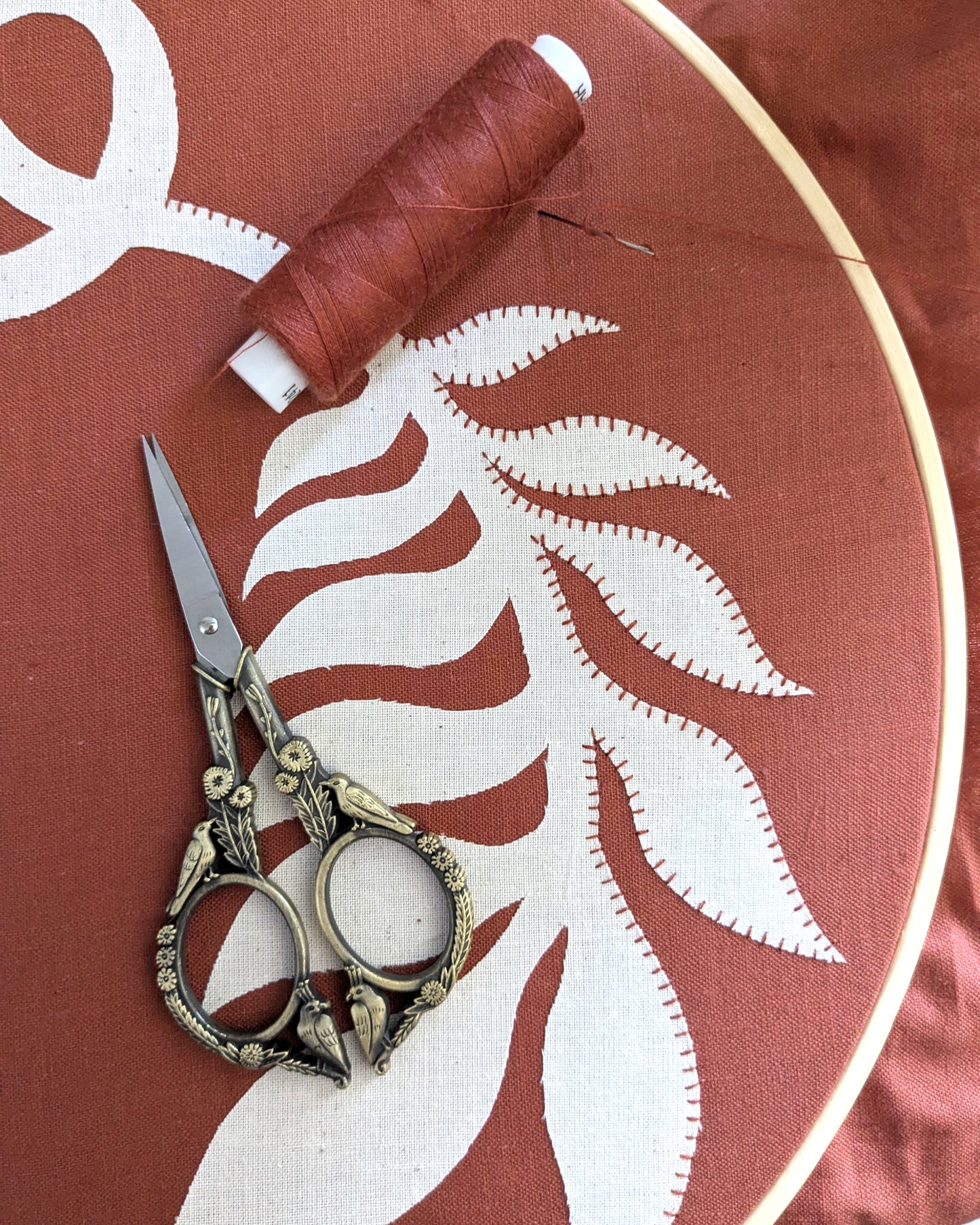 Hand Applique Leaves on Terracotta Collar