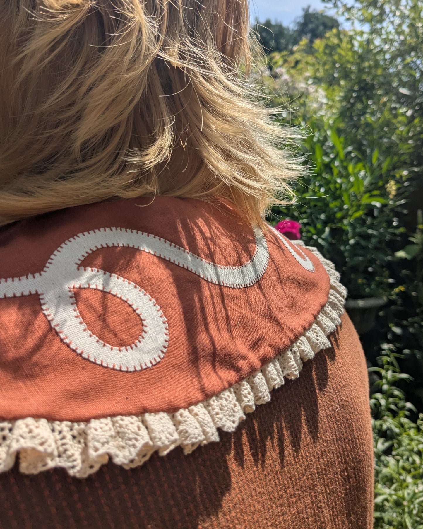 Hand Applique Leaves on Terracotta Collar