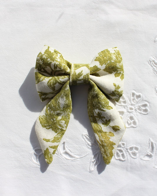 Green Botanical Toile Bow