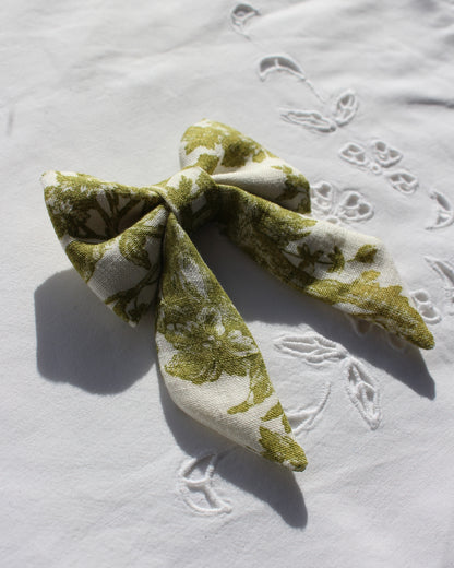 Green Botanical Toile Bow