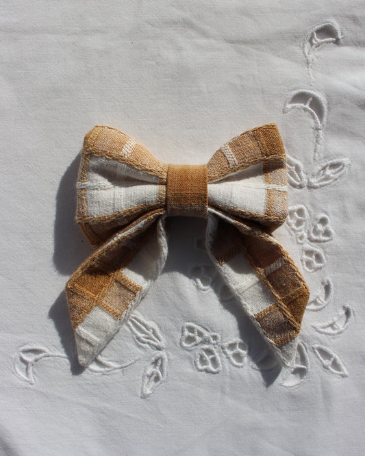 Textured Brown Gingham Bow