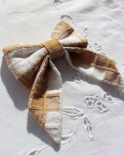 Textured Brown Gingham Bow