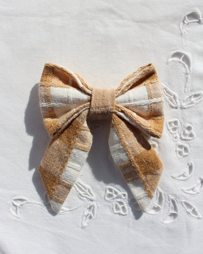 Textured Brown Gingham Bow
