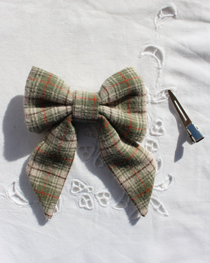 Earthy Brushed Cotton Checkered Bow