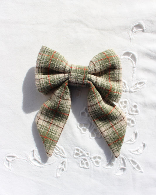 Earthy Brushed Cotton Checkered Bow