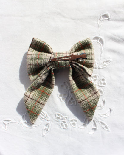 Earthy Brushed Cotton Checkered Bow