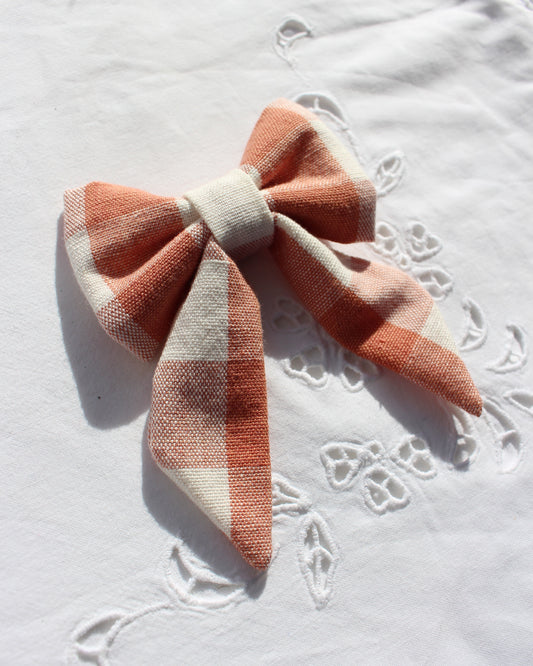 Chunky Coral Gingham Bow
