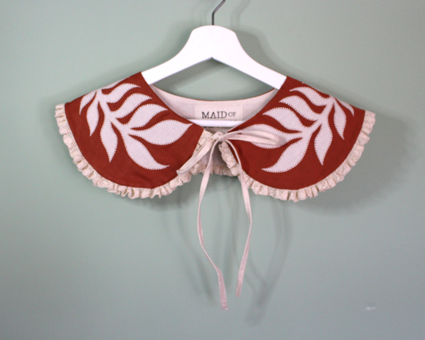 Hand Applique Leaves on Terracotta Collar