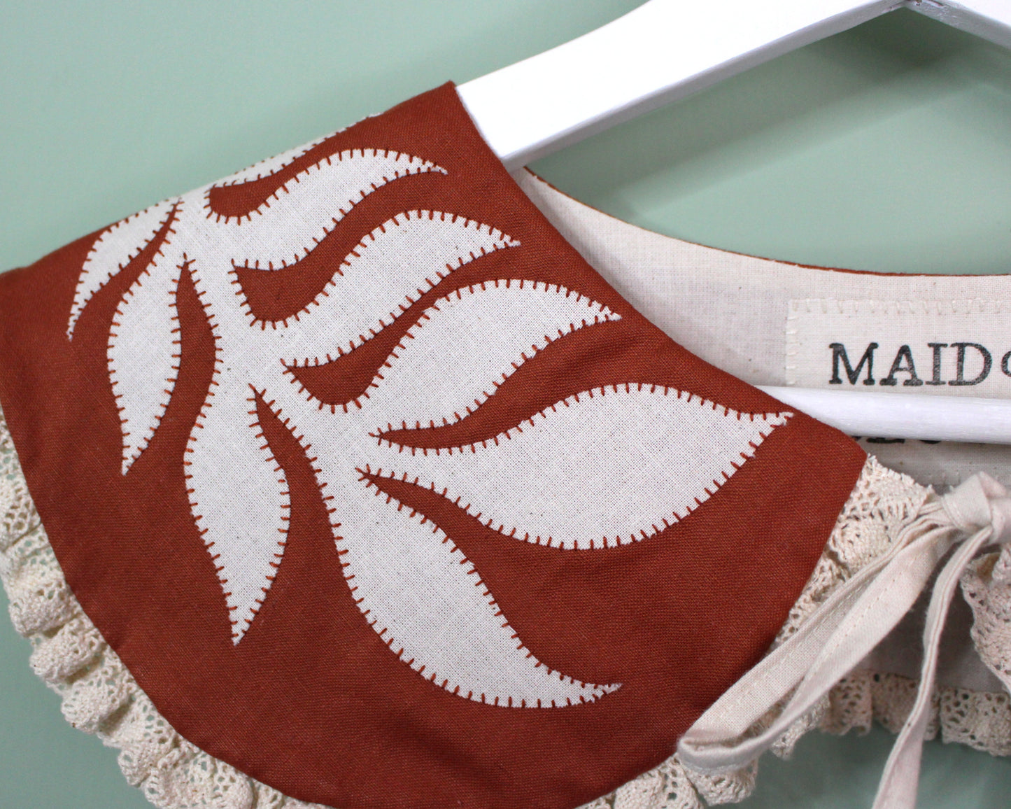 Hand Applique Leaves on Terracotta Collar