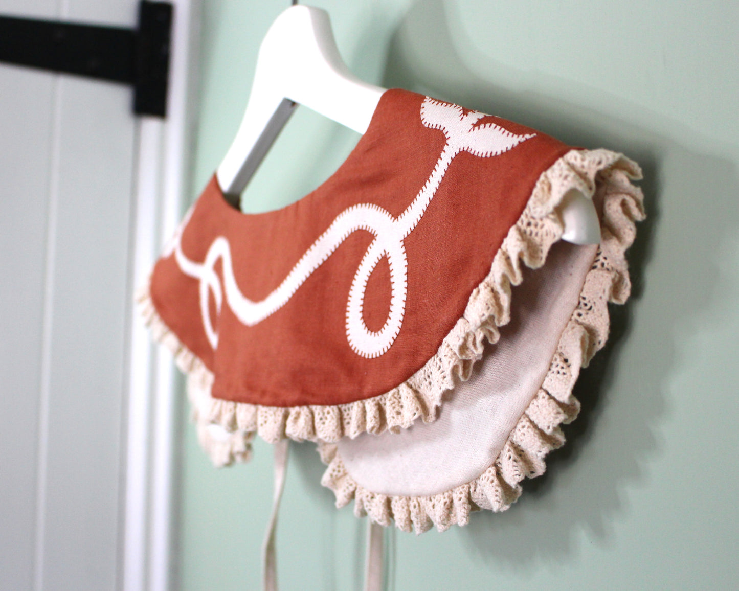 Hand Applique Leaves on Terracotta Collar