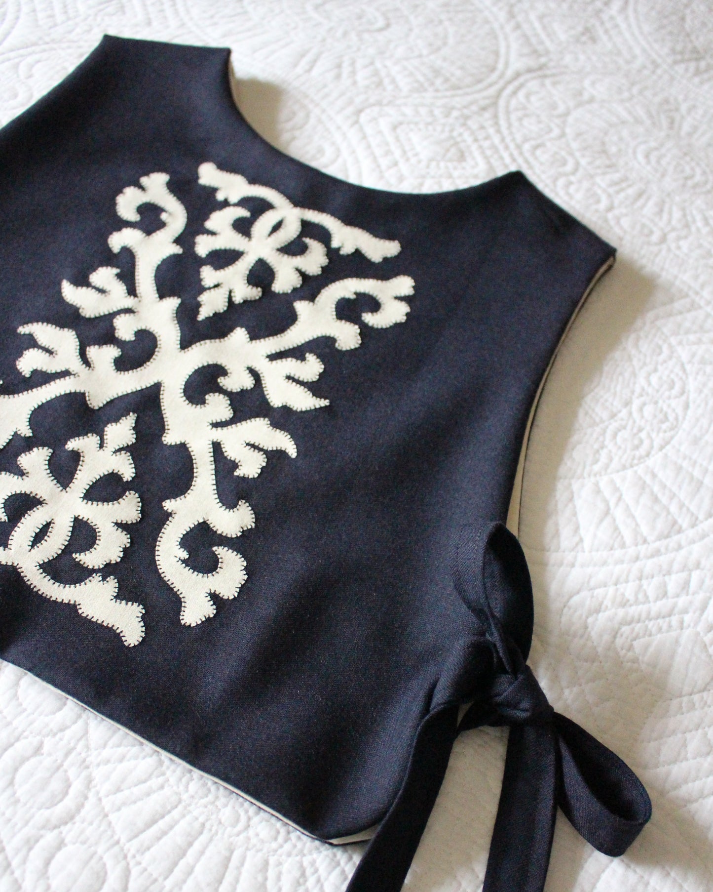 Navy Wool Ornate Applique Tabard