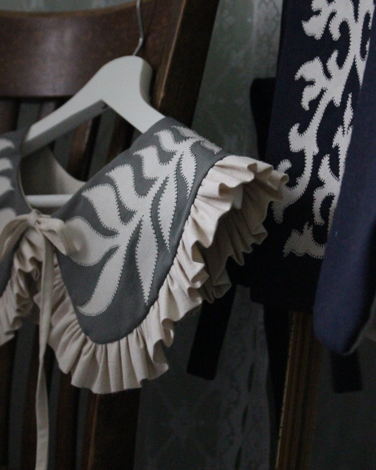 Hand Applique Leaves on Forest Green Collar