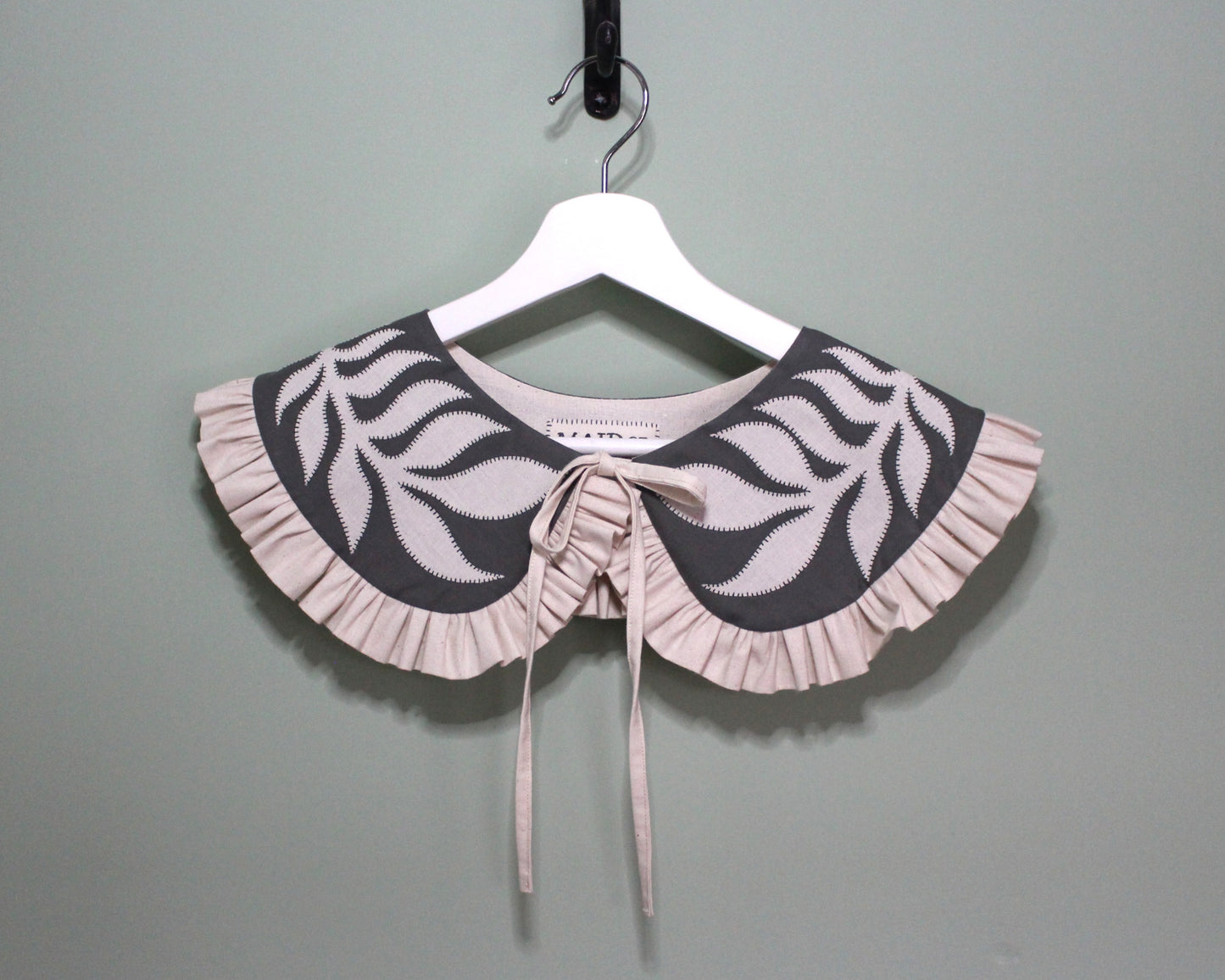 Hand Applique Leaves on Forest Green Collar