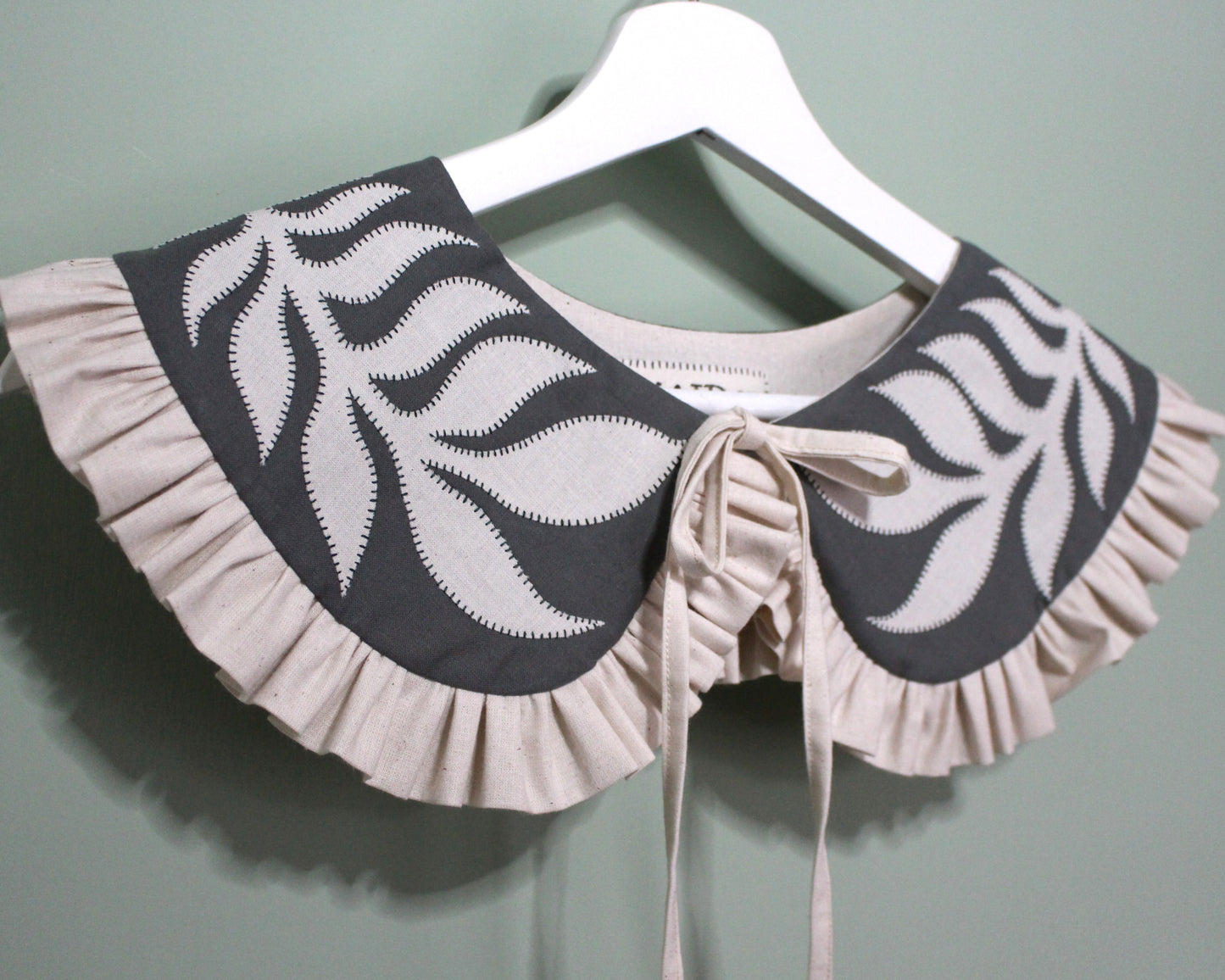 Hand Applique Leaves on Forest Green Collar