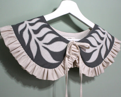 Hand Applique Leaves on Forest Green Collar