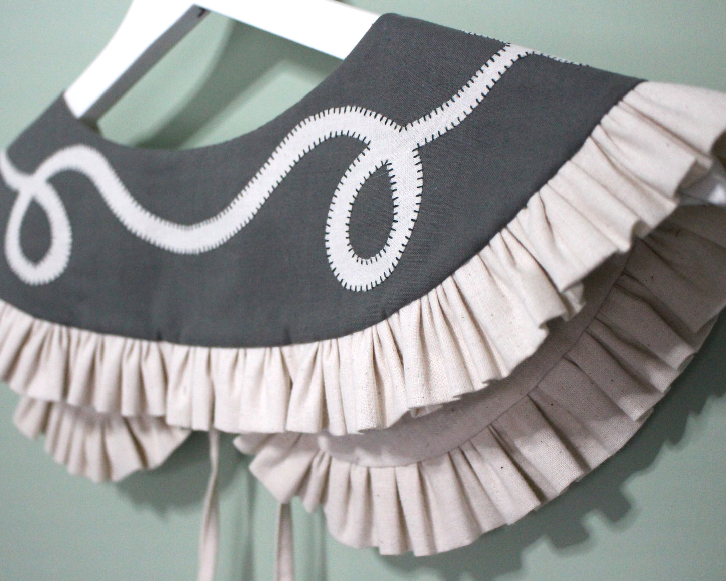 Hand Applique Leaves on Forest Green Collar