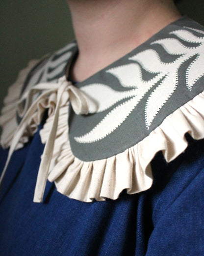 Hand Applique Leaves on Forest Green Collar