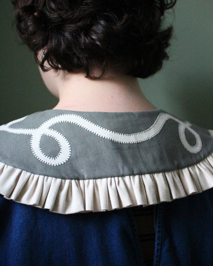 Hand Applique Leaves on Forest Green Collar