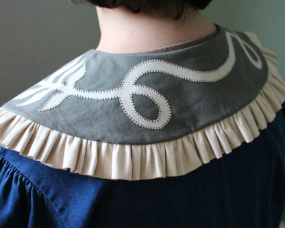 Hand Applique Leaves on Forest Green Collar