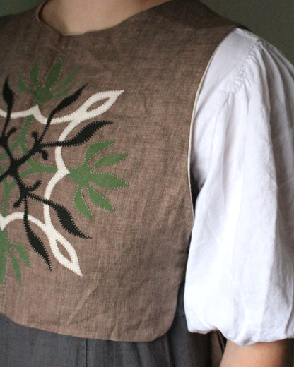 Earthy Brown Linen Tabard With Elvish Applique Design