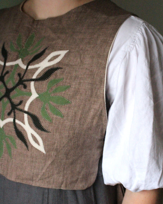 Earthy Brown Linen Tabard With Elvish Applique Design