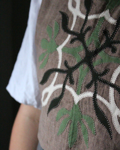 Earthy Brown Linen Tabard With Elvish Applique Design