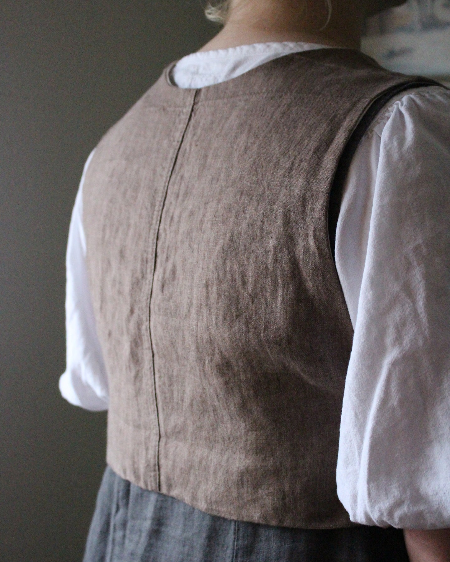 Earthy Brown Linen Tabard With Elvish Applique Design