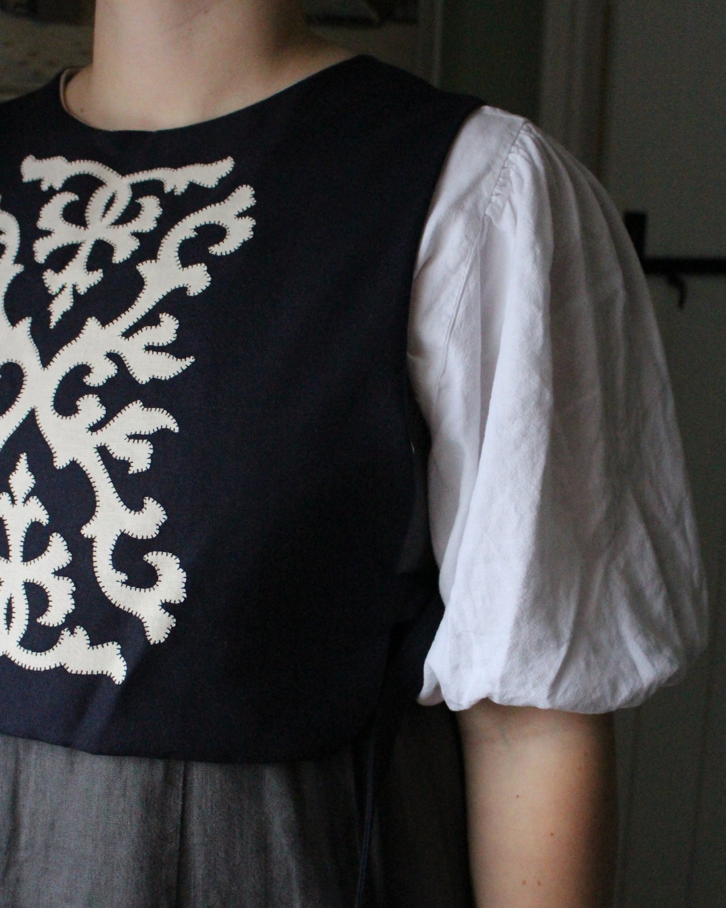 Navy Wool Ornate Applique Tabard