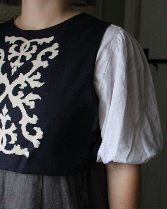 Navy Wool Ornate Applique Tabard