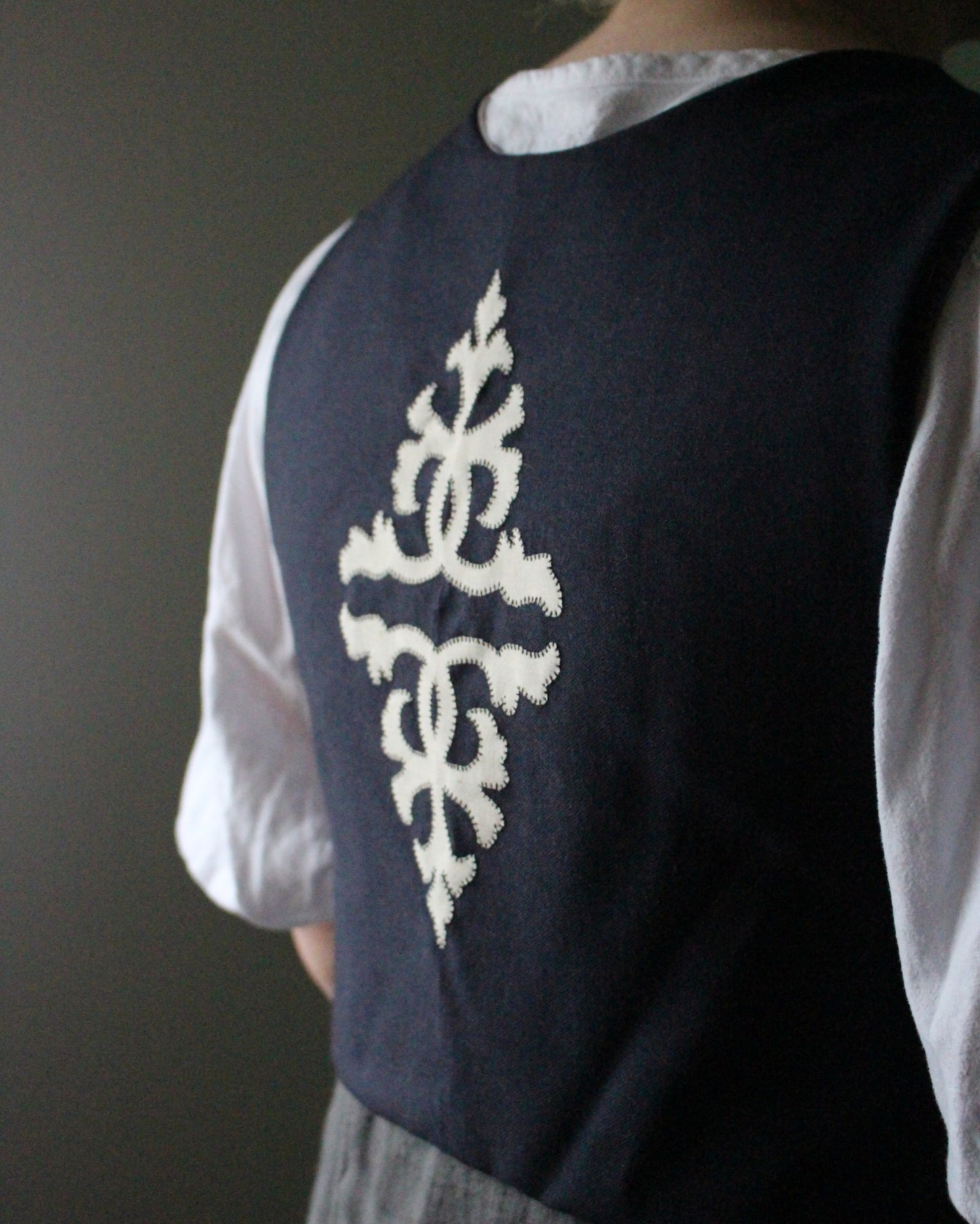 Navy Wool Ornate Applique Tabard