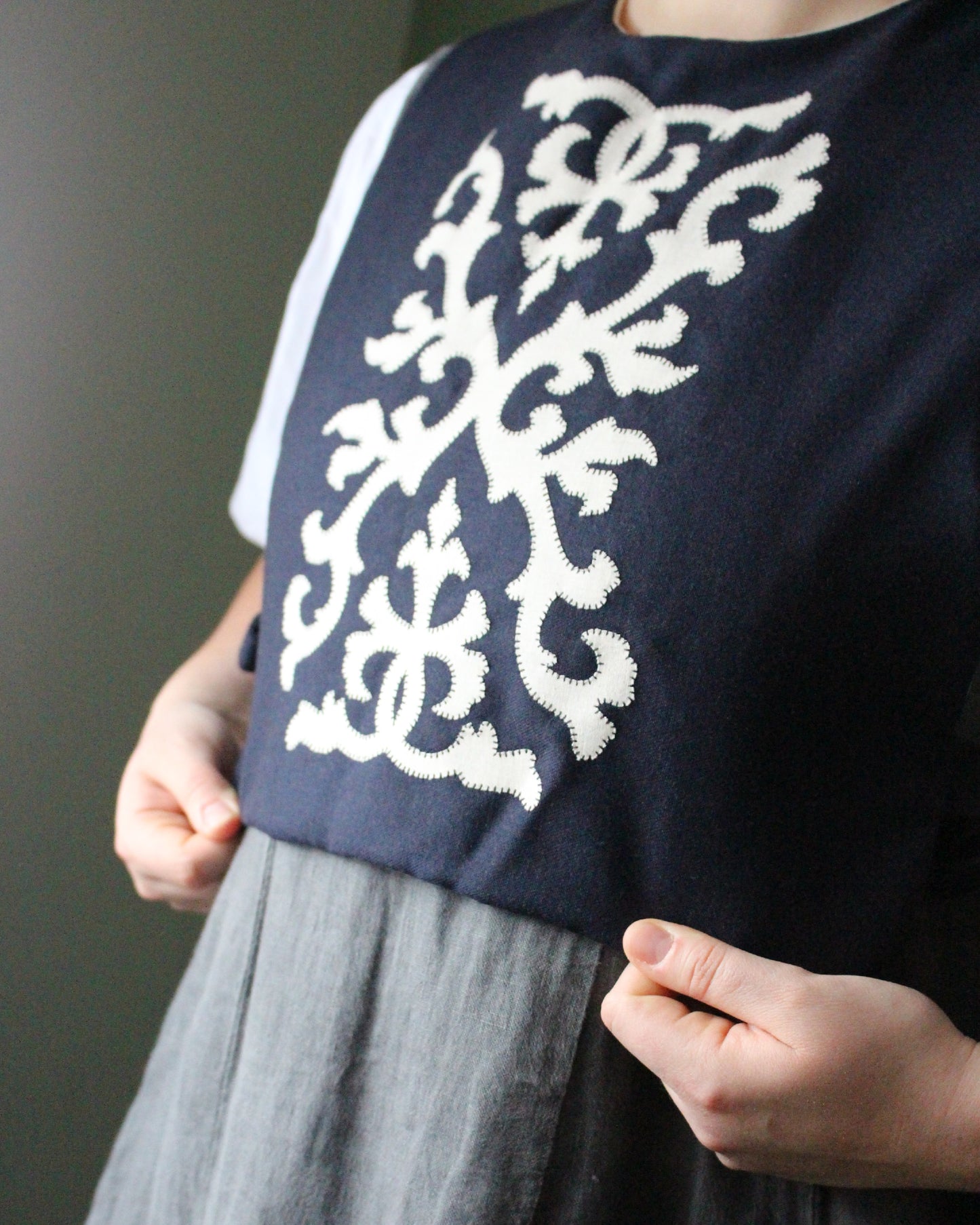 Navy Wool Ornate Applique Tabard