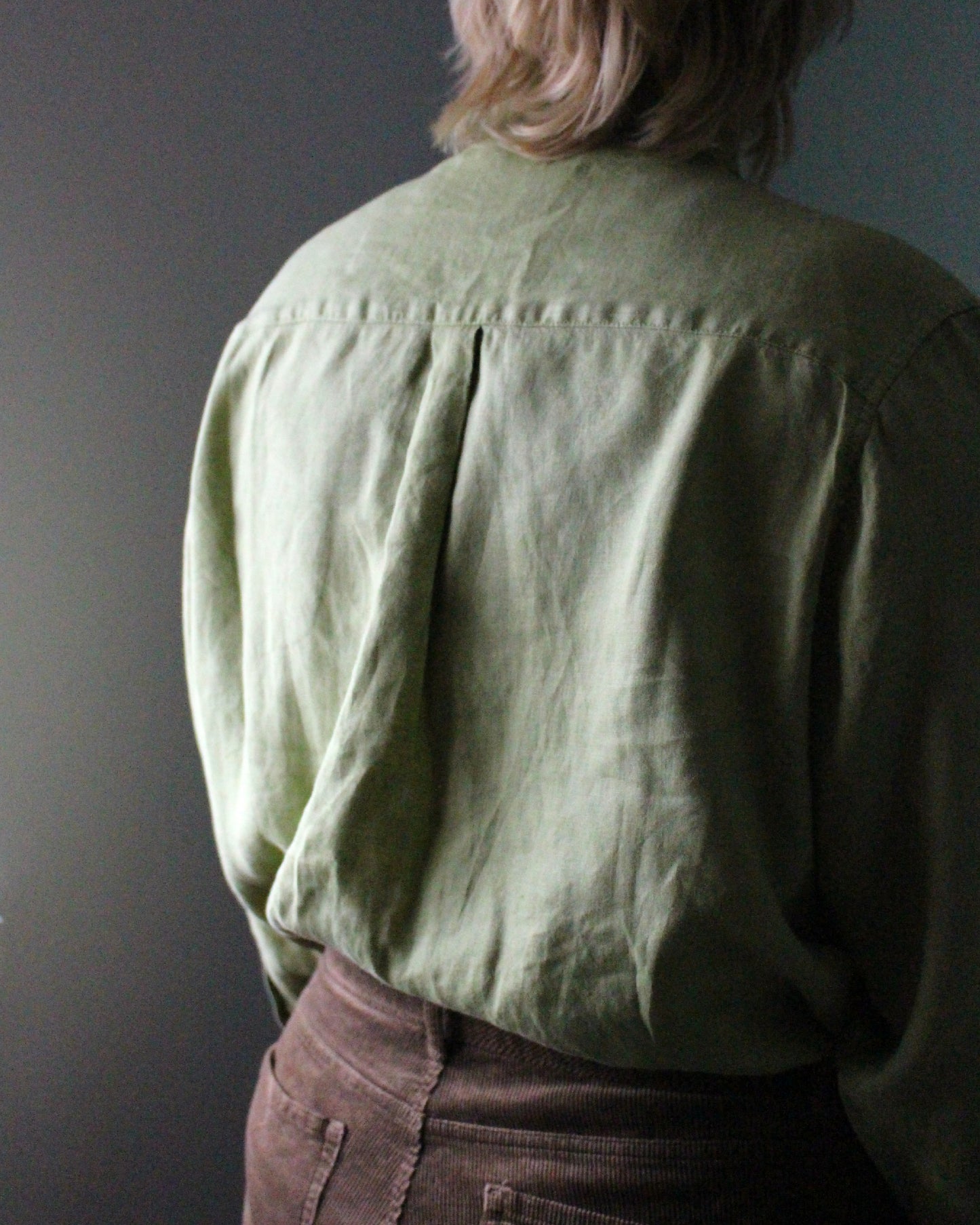 Lime Green Long Sleeve Shirt With Botanic Asymmetric Applique