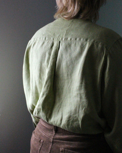 Lime Green Long Sleeve Shirt With Botanic Asymmetric Applique