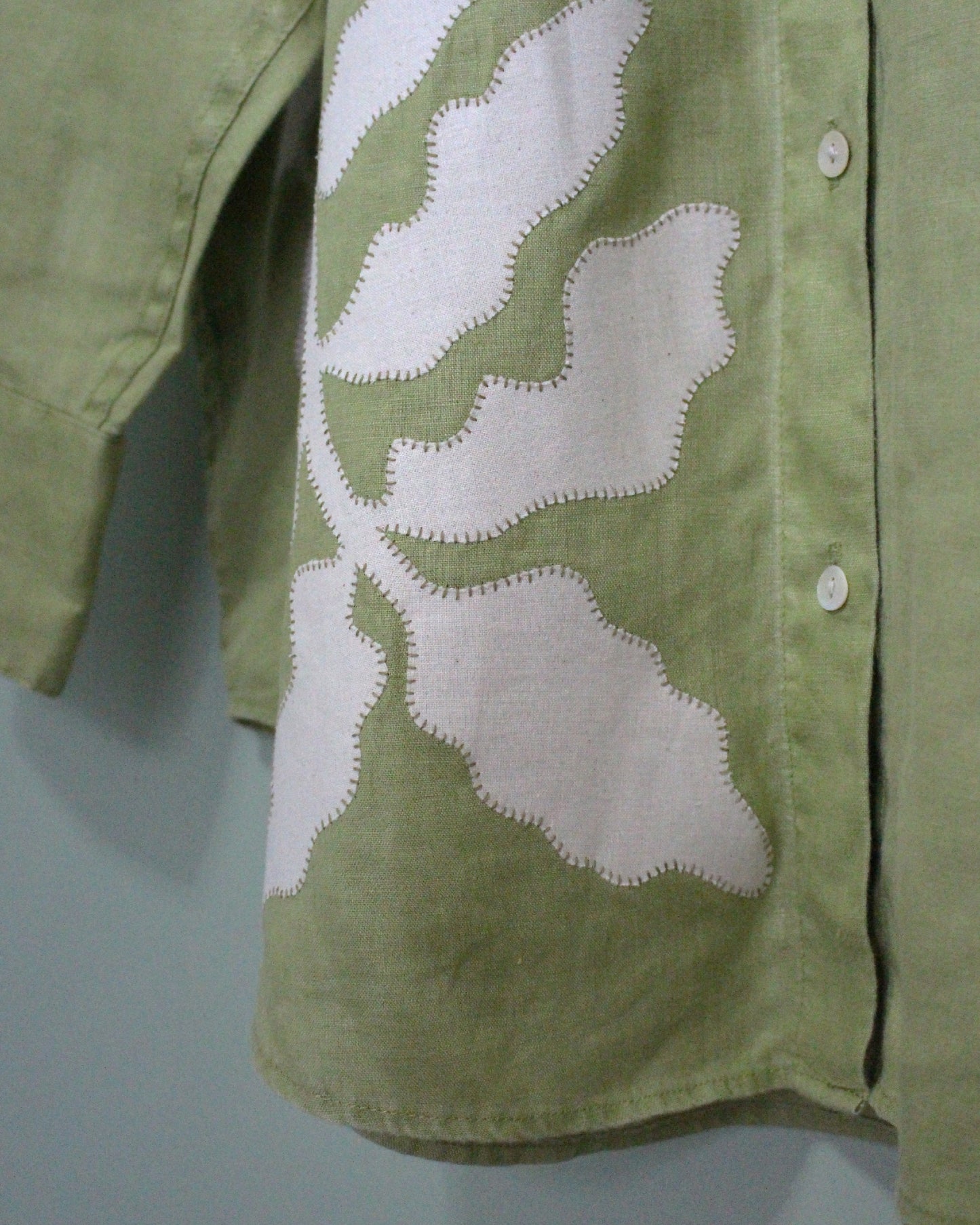 Lime Green Long Sleeve Shirt With Botanic Asymmetric Applique