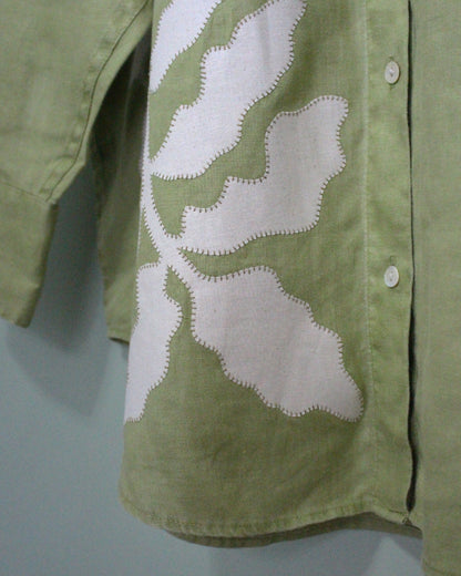 Lime Green Long Sleeve Shirt With Botanic Asymmetric Applique